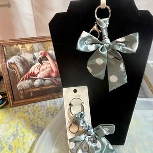2pc Polka Dot Keychain with Bow Slate Grey